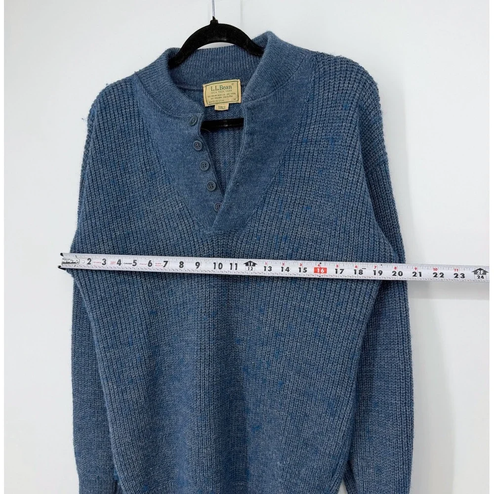 Vtg LL Bean High Trek Wool Yarn Knit Sweater Mens Medium Tall Blue Marl USA